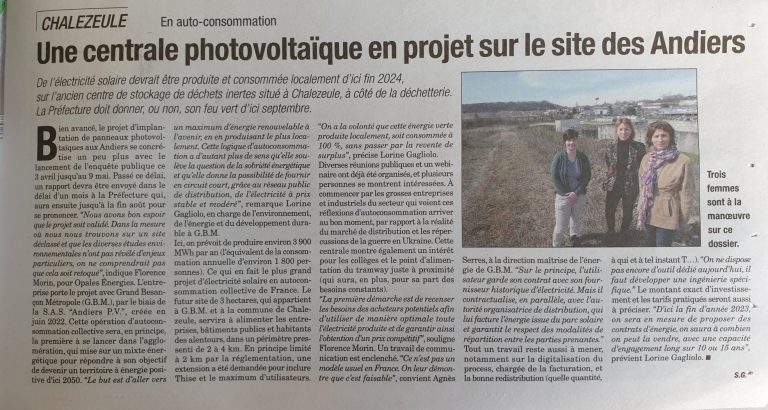 article de presse journal projet photovoltaique andiers